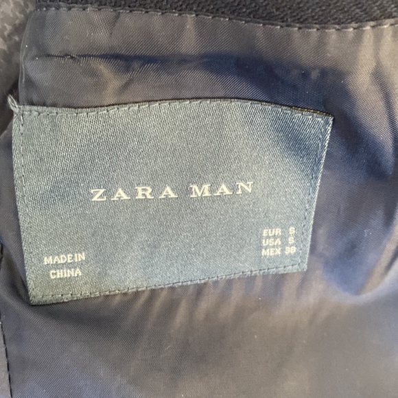 Zara Man Navy Zip Up 3/4 Length Coat Size Small - Picture 4 of 5